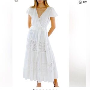 Ralph Lauren White Cotton Eyelet Midi Dress